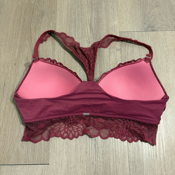 Victorias Secret PINK Womens Bralette Small Burgundy Red Lace Racerback Wireless - Picture 6 of 13